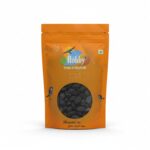 Premium Hobby Jumbo Black Raisins Seedless 250g in orange resealable pouch with transparent window showing large black raisins.