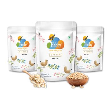 Hobby Premium W210 Cashew Nuts in Resealable Pouch – Jumbo Whole Kaju Dry Fruits for Healthy Snacking and Cooking