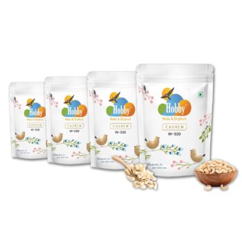 Hobby Whole Jumbo Cashews 250g W-320 grade premium kaju, raw whole cashew nuts, protein-rich healthy dry fruits, creamy crunchy cashews in resealable pouch.