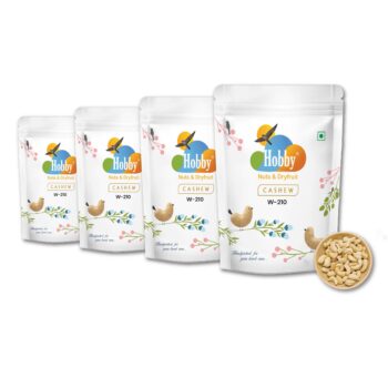 Premium W210 Cashew Nuts by Hobby Nuts & Dryfruit in resealable stand-up pouch – whole natural cashews, healthy dry fruits snack, rich in protein and nutrients.