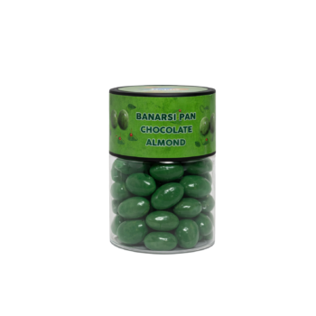 Hobby Traditional Banarasi Pan Almonds 200g, chocolate coated roasted almonds with authentic Banarasi paan flavor, premium Indian gourmet dragees in reusable gift jar.