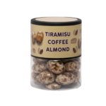 Hobby Tiramisu Coffee Chocolate Almonds 100g, premium roasted almonds coated with tiramisu coffee chocolate, gourmet chocolate almond dragees in reusable jar.