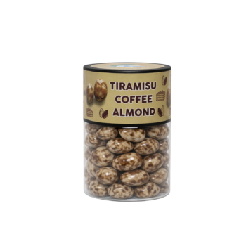 Hobby Tiramisu Coffee Chocolate Almonds 200g, premium roasted almonds coated with tiramisu coffee chocolate, gourmet chocolate almond dragees in reusable jar.