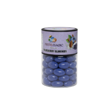 Premium roasted almonds coated in creamy white chocolate and infused with rich blueberry flavor. A fruity, crunchy, and indulgent gourmet snack perfect for gifting and everyday enjoyment.