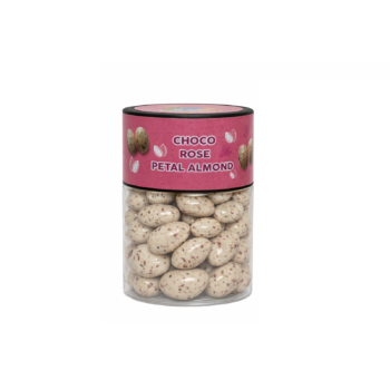 Hobby Rose Petal Badam Chocolate Dragees 200G, premium white chocolate coated almonds with real rose petals, floral almond chocolates, gourmet dragees in gift jar.